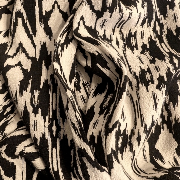 Gap Black Off White Patterned Cinched Waist Long Sleeve Dress Size Medium - Picture 8 of 11